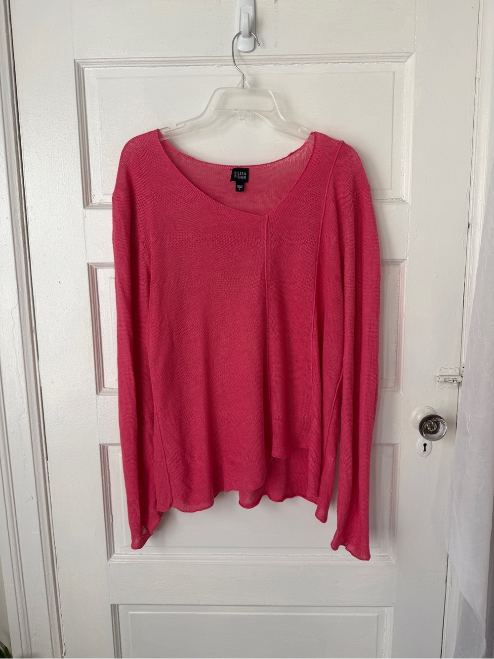 Eileen Fisher Pink Linen Long Sleeve Asymmetrical Top Lightweight Breathable Lg
